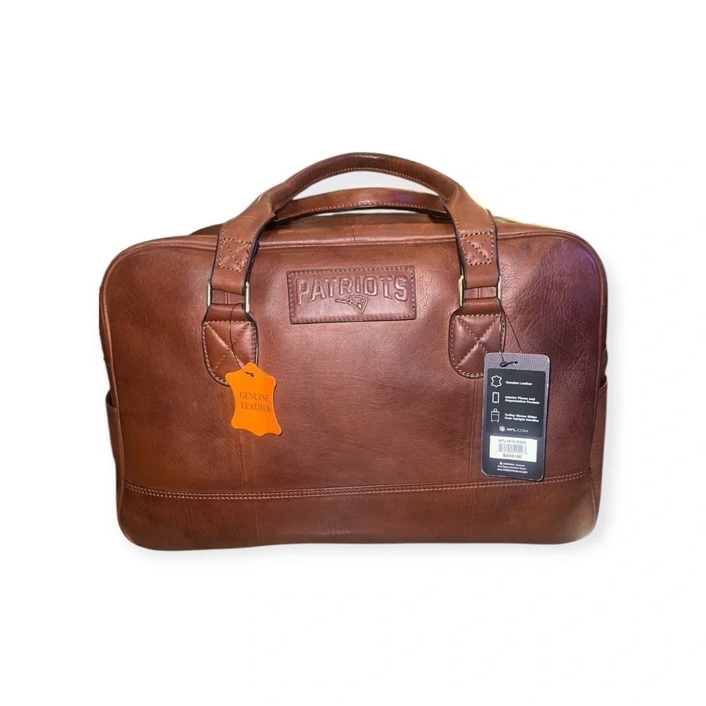 New England Patriots NFL Brown Leather Weekender Duffel Bag New With Tags